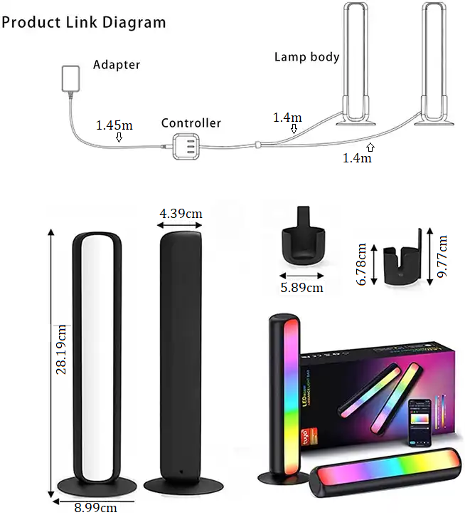 Smart Life Tuya WIFI RGBIC Ambience LED Light Bar 10W 2 Bars