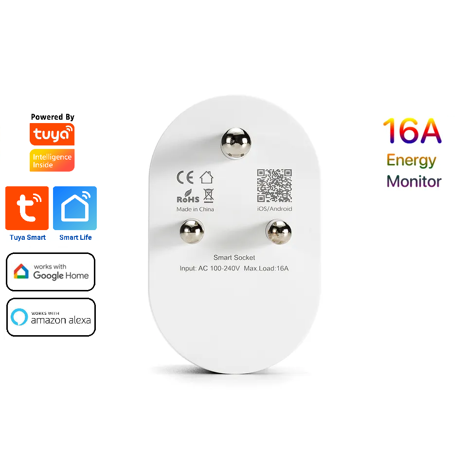 Smart Life Tuya WIFI 1CH 16A 3500W 3 Pin / 2 Pin Plug Switch w/ Power Monitoring