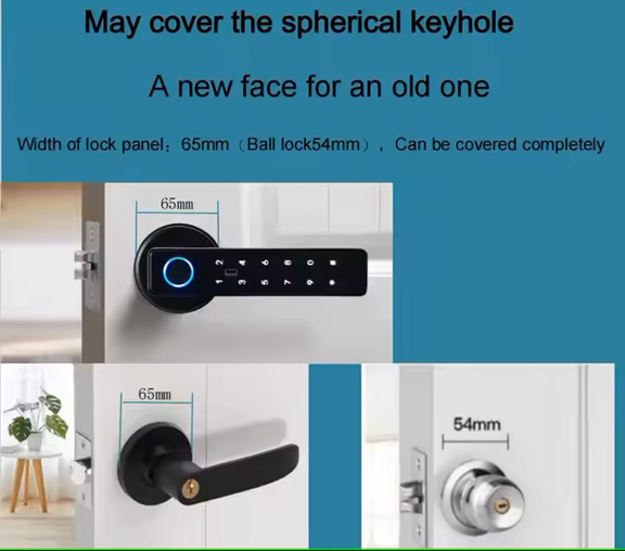 Smart Life Tuya WIFI Door Handle Fingerprint Keypad Card Doorbell Lock | X7 | Black