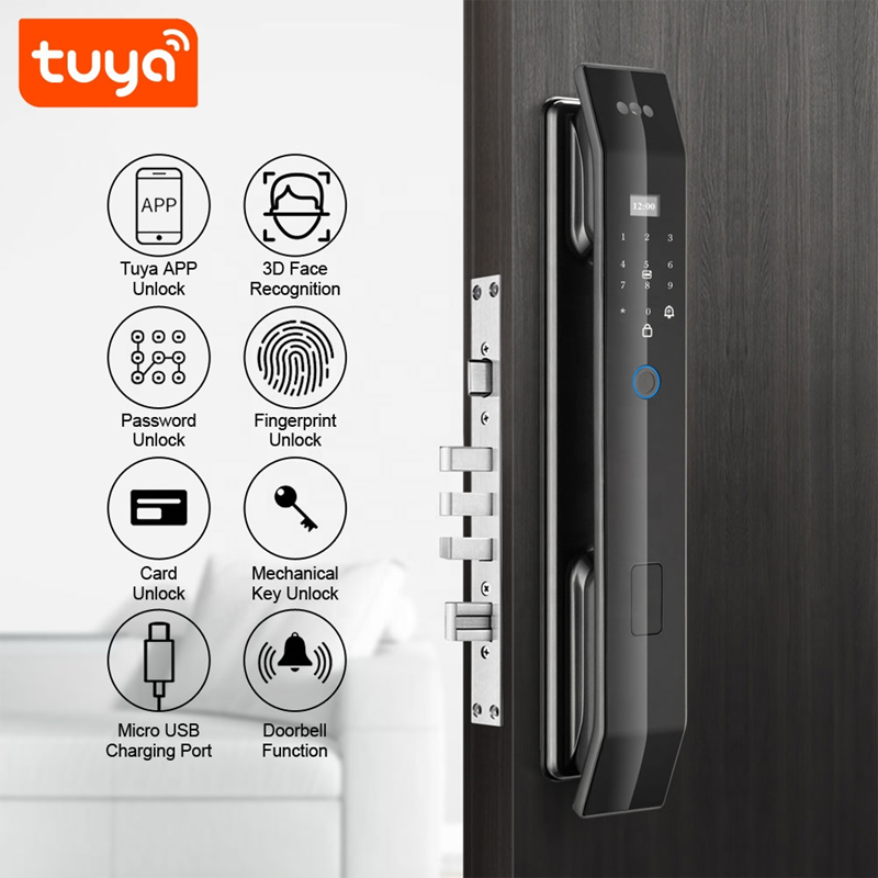 Smart Life Tuya WIFI Door Handle Face Fingerprint Keypad Card Video Doorbell Intercom Lock | D14 Pro