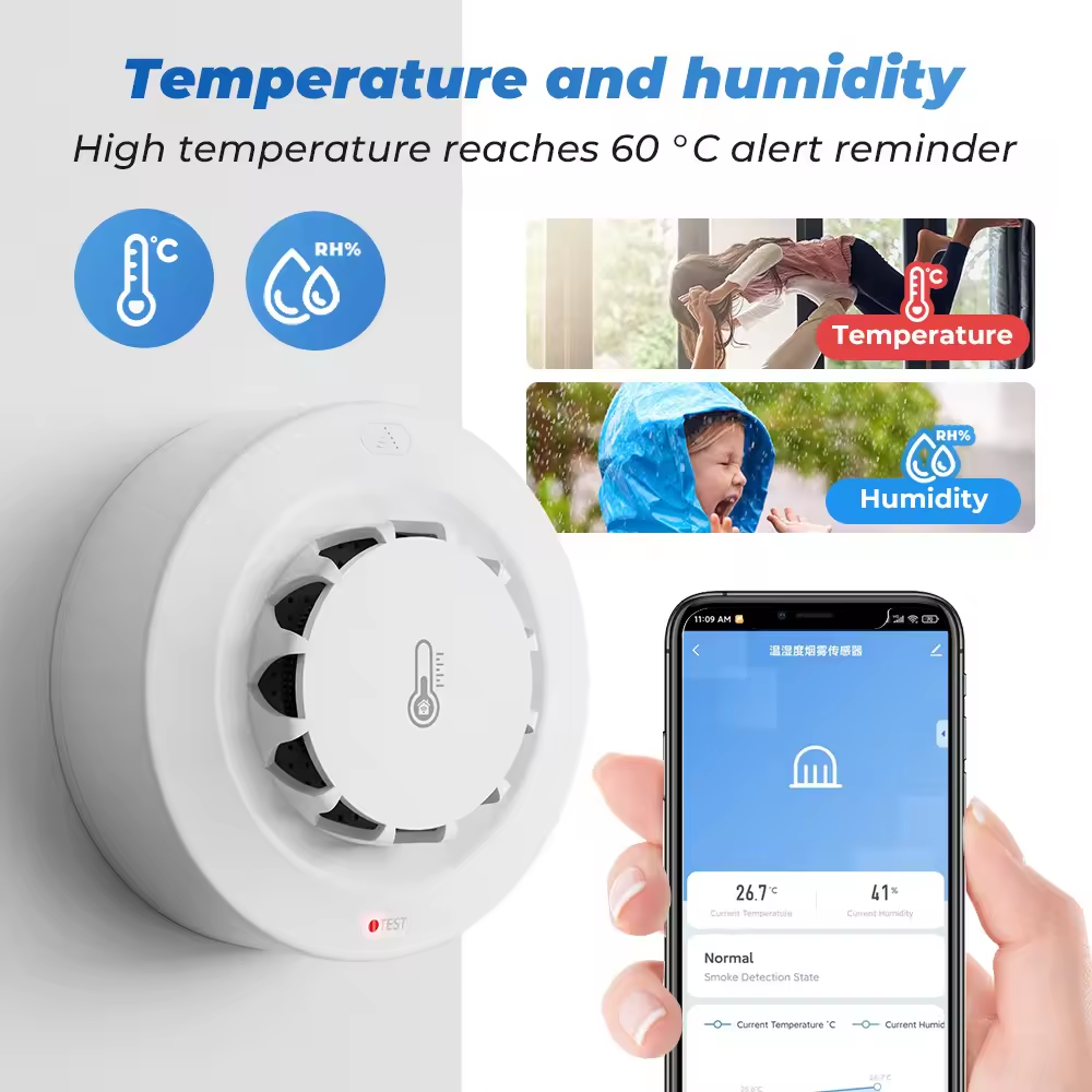 Smart Life Tuya WIFI Smoke Temperature Humidity Detector Sensor w/ 80db Alarm Sound Speaker | 3V