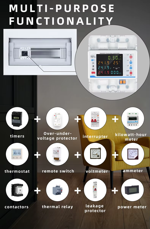 Smart Life Tuya WIFI 4P 230V 100A 23000W 23KW MCB Switch Circuit Breaker w/ Power Monitor