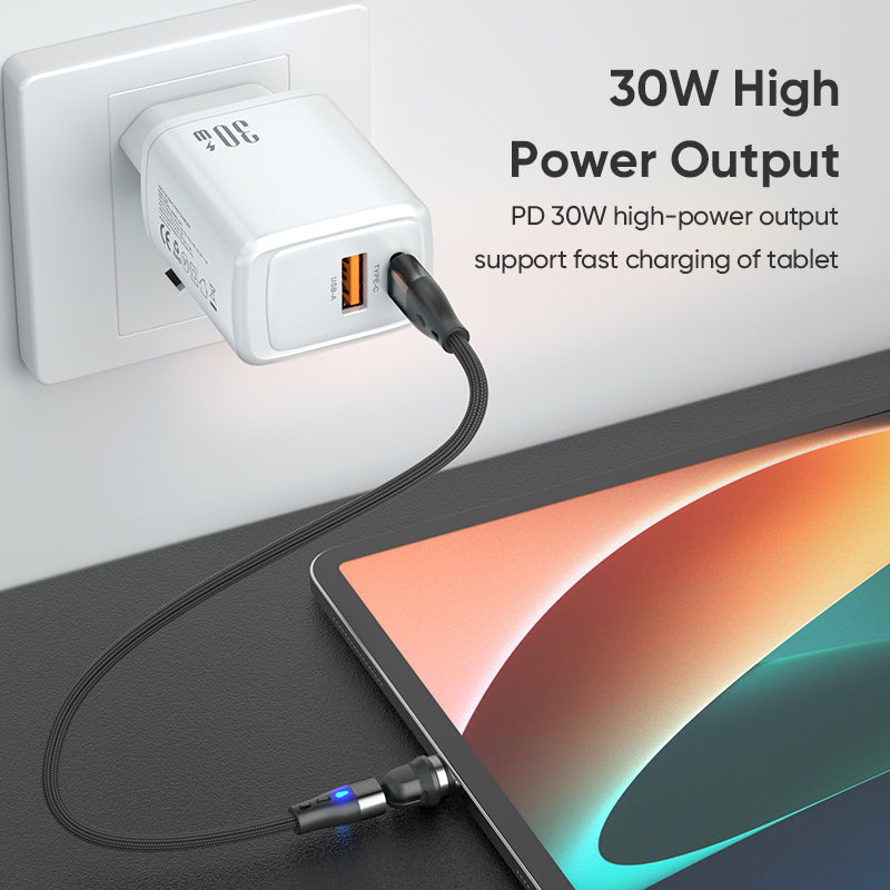 Dual‑Port 30W Fast Charger | Type‑C PD + USB‑A QC Wall Charger | White