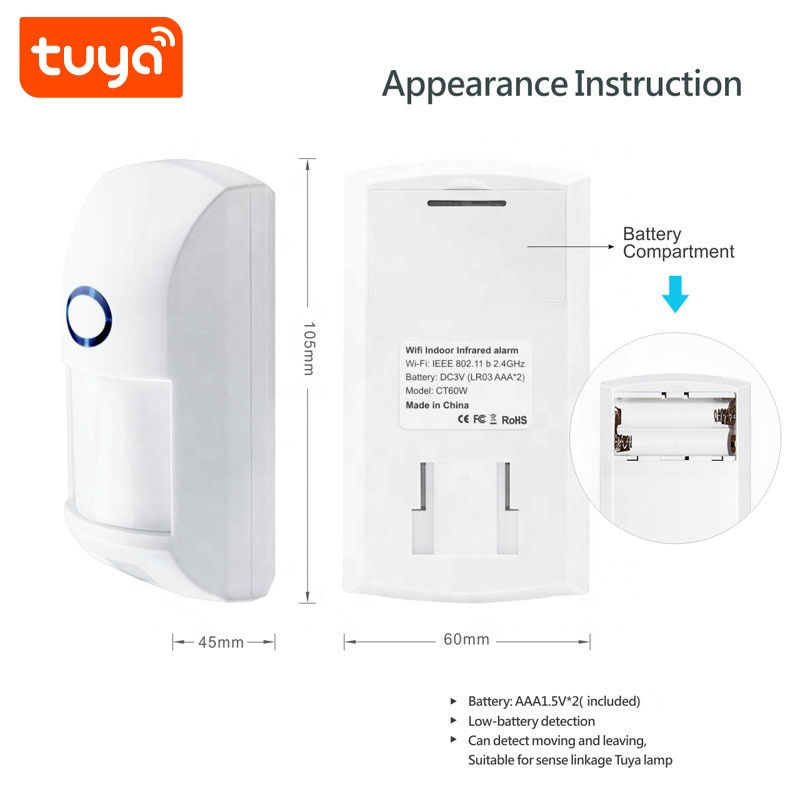 Smart Life Tuya WIFI Wall Mounted Wireless PIR Motion Sensor Detector | 3V