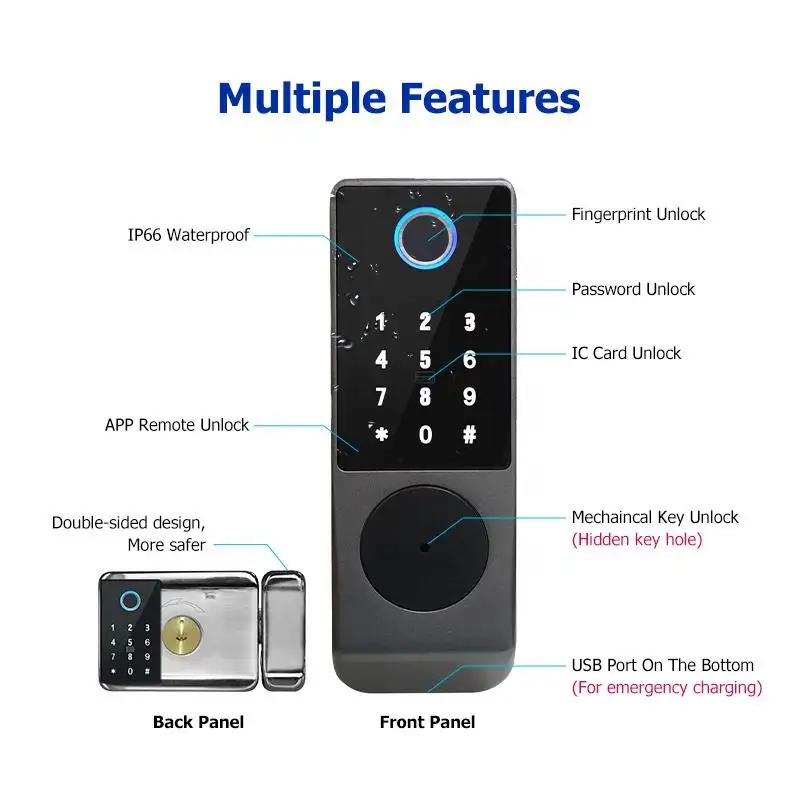 Smart Life Tuya WIFI Double Sided Fingerprint Door Handle Lock w/ RF433 Remote (Black)