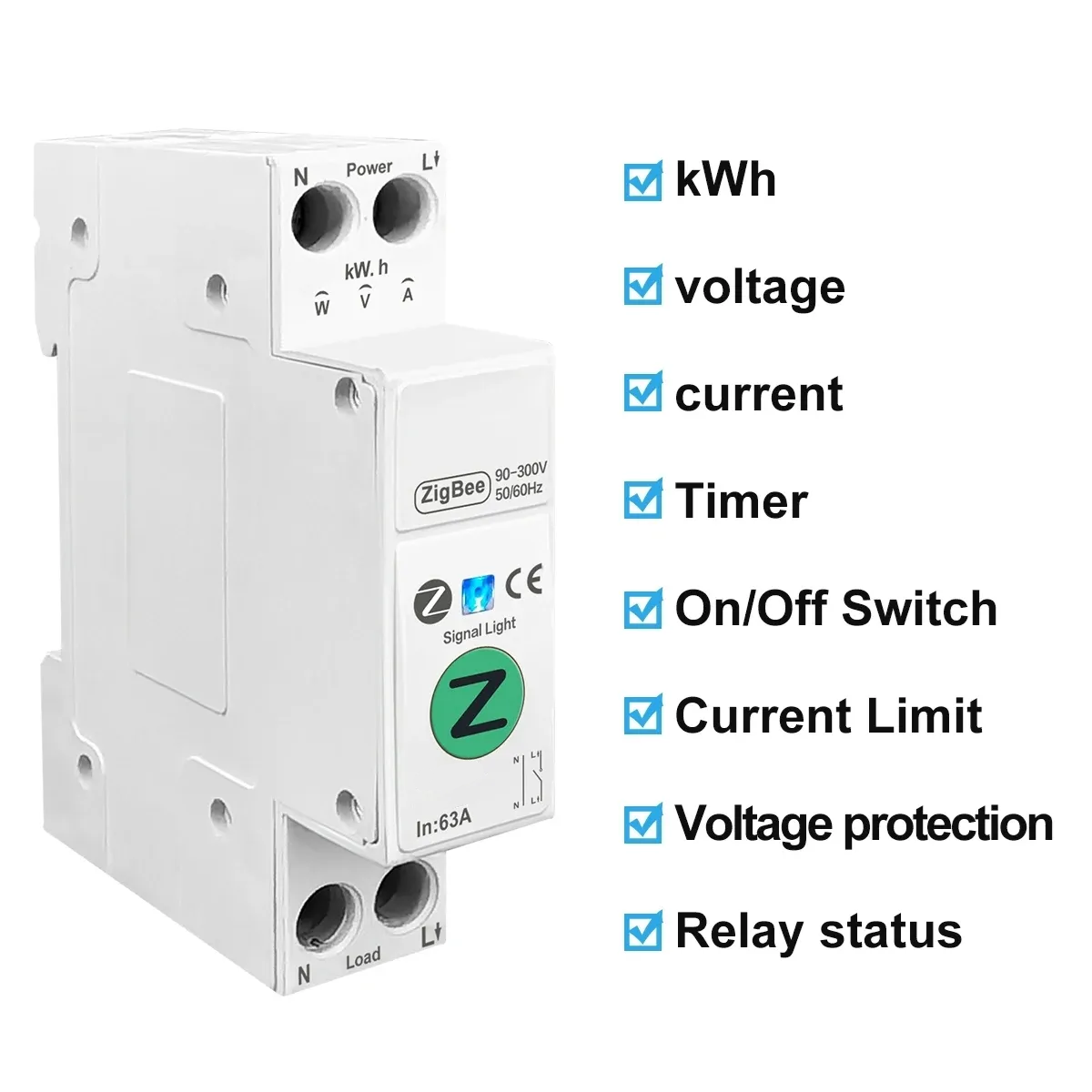 Smart Life Tuya Zigbee 1P w/ Neutral 240V 63A 13800W 13.8KW MCB Switch Relay