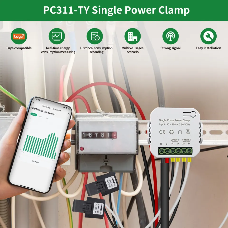 Smart Life Tuya Zigbee 2CH Mini Power Energy Monitor Clamp Meter 240V 80A Single phase