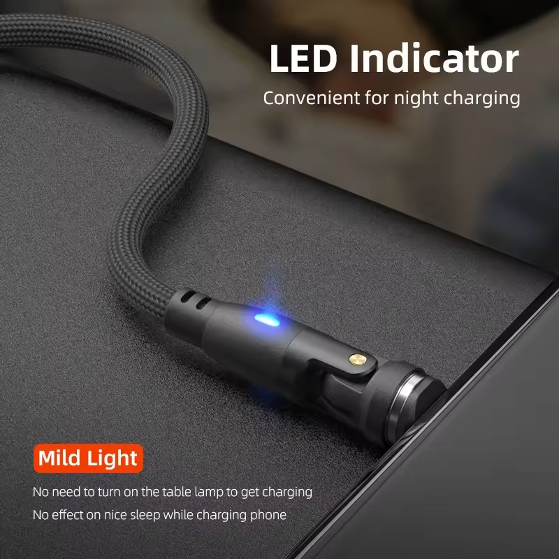 6 in 1 Magnetic Rotatable Cable Data Fast Charging PD100W 1.8m Micro, USB C, IOS Nylon Braided Black