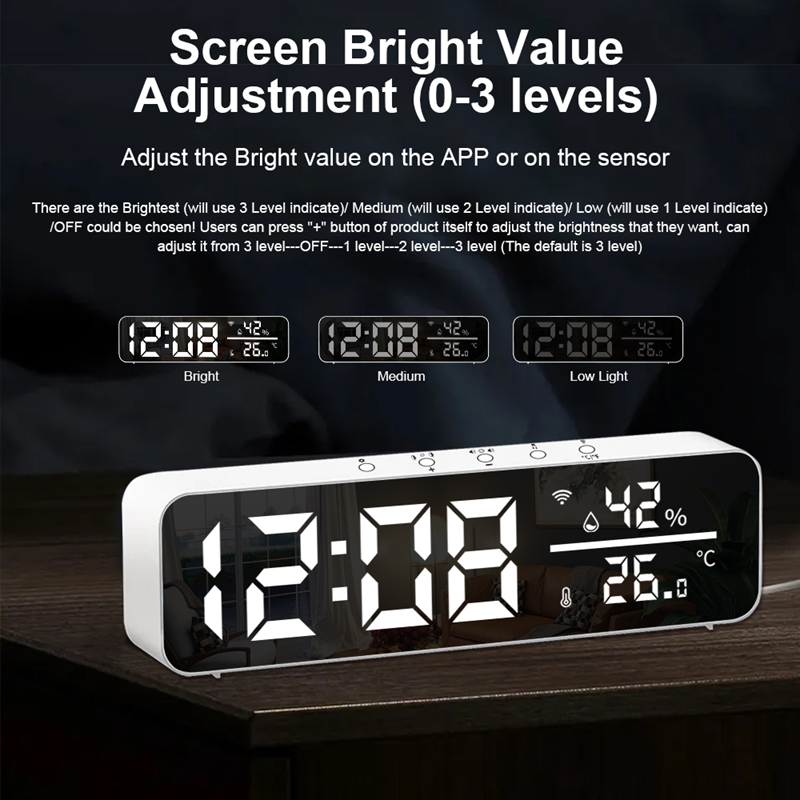 Smart Life Tuya WIFI Alarm Clock Time LED Display w/ Temperature & Humidity Sensor | 5V | White