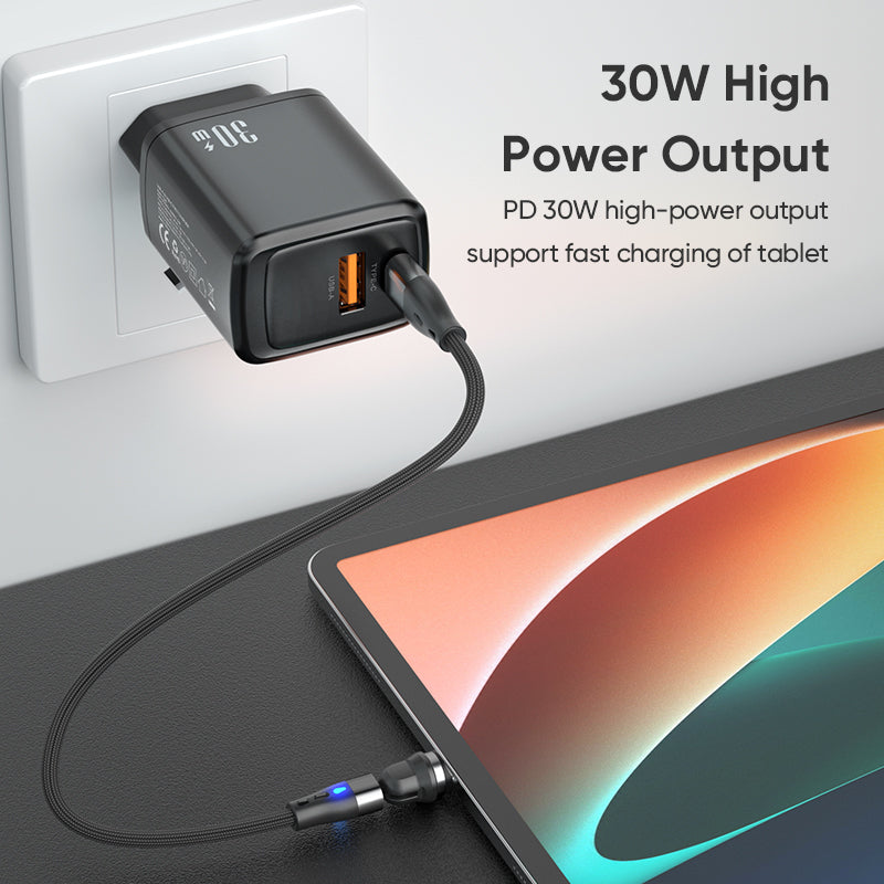 Dual‑Port 30W Fast Charger | Type‑C PD + USB‑A QC Wall Charger | Black