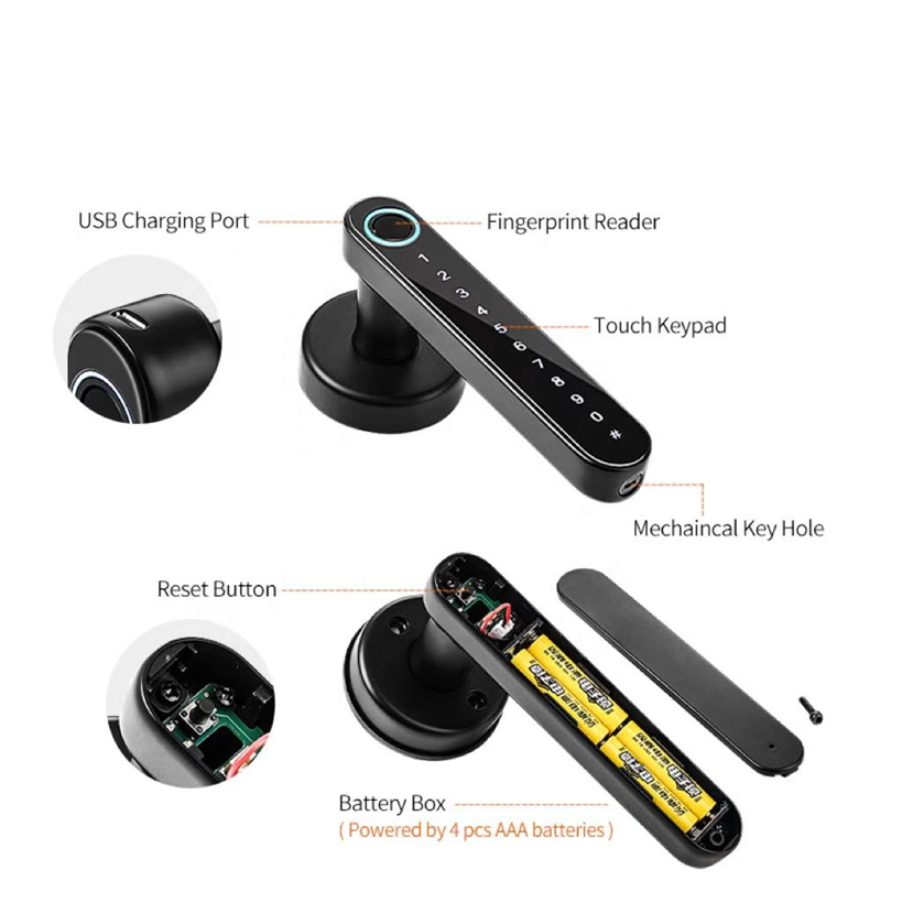 Smart Life Tuya WIFI Door Handle Fingerprint Keypad Card Lock | S1 | Black