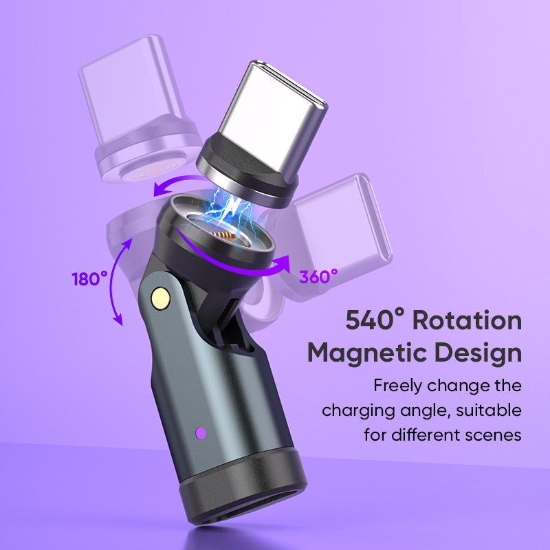USB C to Magnetic Adaptor | 240W 48V 5A | Data Transfer Fast Charging | 360° 180° Rotatable | Black