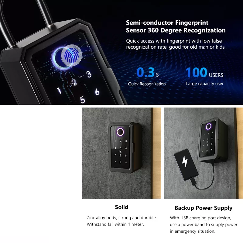 Smart Life Tuya Bluetooth Key Box Fingerprint Keypad Card | Black
