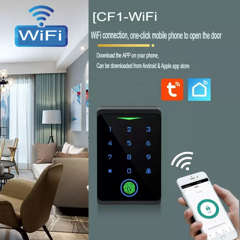 Smart Life Tuya WIFI Waterproof 12V Access Control Fingerprint Keypad Card Doorbell Gate Garage CF1