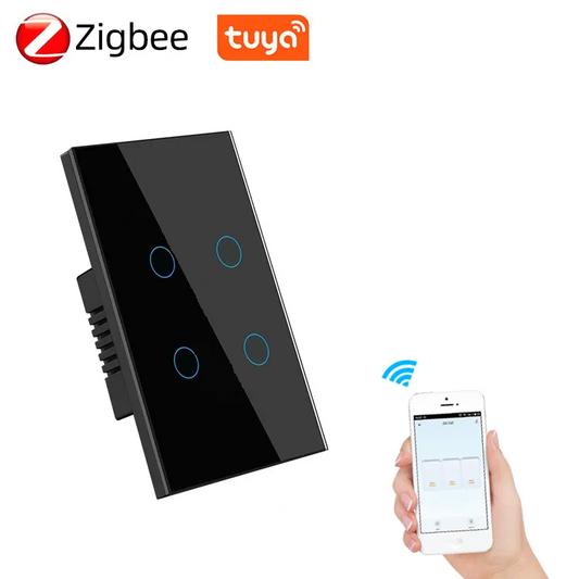 Smart Life Tuya Zigbee 4CH LED Light Switch | Live & Neutral / Live & No Neutral Wire | Black