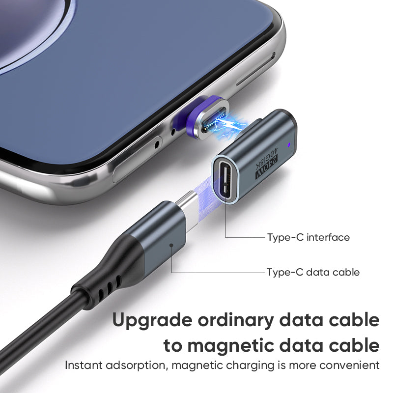 USB-C to USB-C Magnetic L Adaptor | USB4 40Gbps 8K |240W 48V 5A Data Transfer Fast Charging | Silver