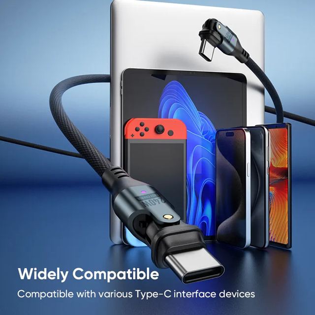 USB C to USB C Cable Data Fast Charging 240W 180° Rotatable 1.8m Nylon Braided (Black)