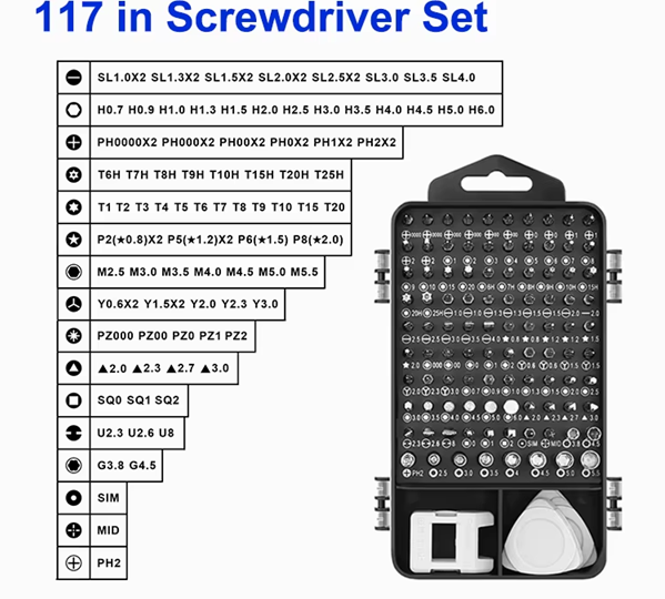 117 in 1 Precision Screwdriver Set w/ 98 Magnetic Bits Tool Kit w/ Carry Case | Blue
