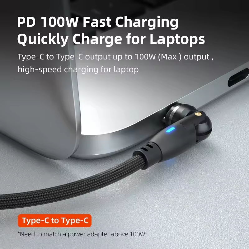 6 in 1 Magnetic Rotatable Cable Data Fast Charging PD100W 1.8m Micro, USB C, IOS Nylon Braided Black