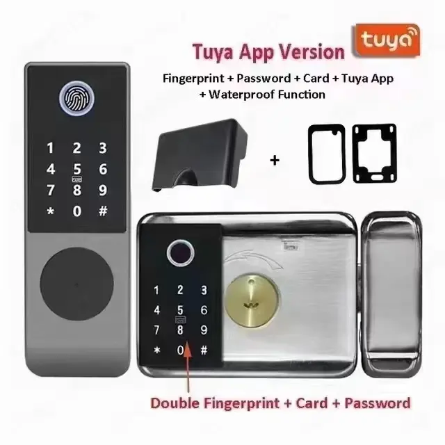 Smart Life Tuya WIFI Double Sided Fingerprint Door Handle Lock w/ RF433 Remote (Black)