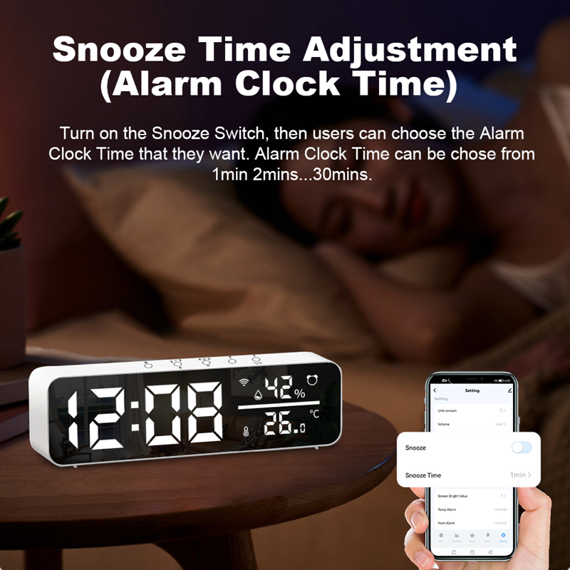 Smart Life Tuya WIFI Alarm Clock Time LED Display w/ Temperature & Humidity Sensor | 5V | White