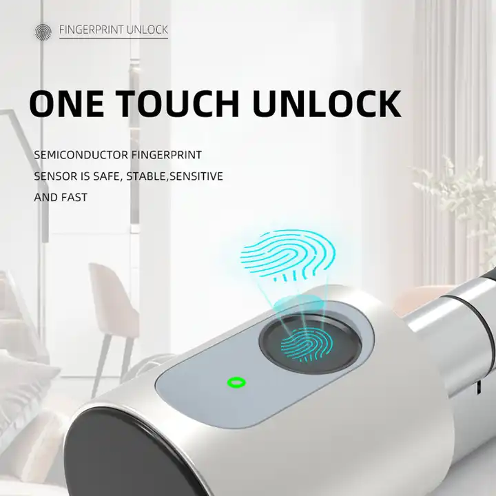 Smart Life Tuya Bluetooth Access Control Fingerprint Card Smart Key Cylinder Door Lock (Silver)