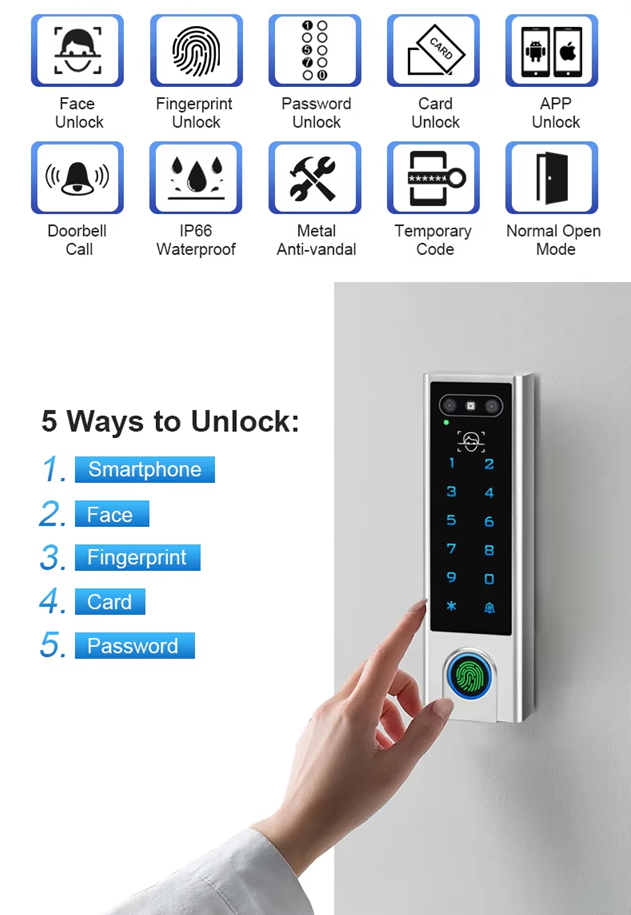 Smart Life Tuya WIFI Access Control 12V Face Fingerprint Keypad Card Doorbell | IP66 | DLVF3