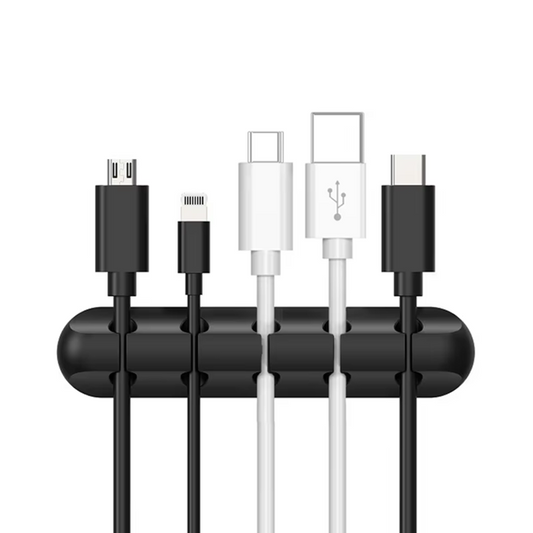 Silicone Cable Organizer w/ 3m tape – Multifunctional Desktop Wire Management Clip | 5 Slot | Black