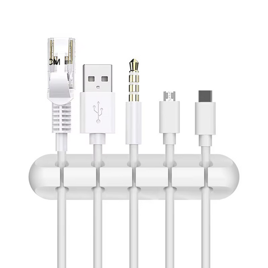 Silicone Cable Organizer w/ 3m tape – Multifunctional Desktop Wire Management Clip | 5 Slot | White