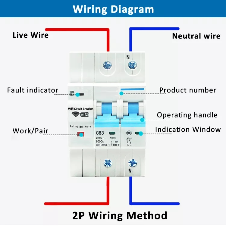 Smart Life Tuya WIFI 2P 230V 63A 13800W 13.8KW MCB Switch Circuit Breaker with Power Monitoring