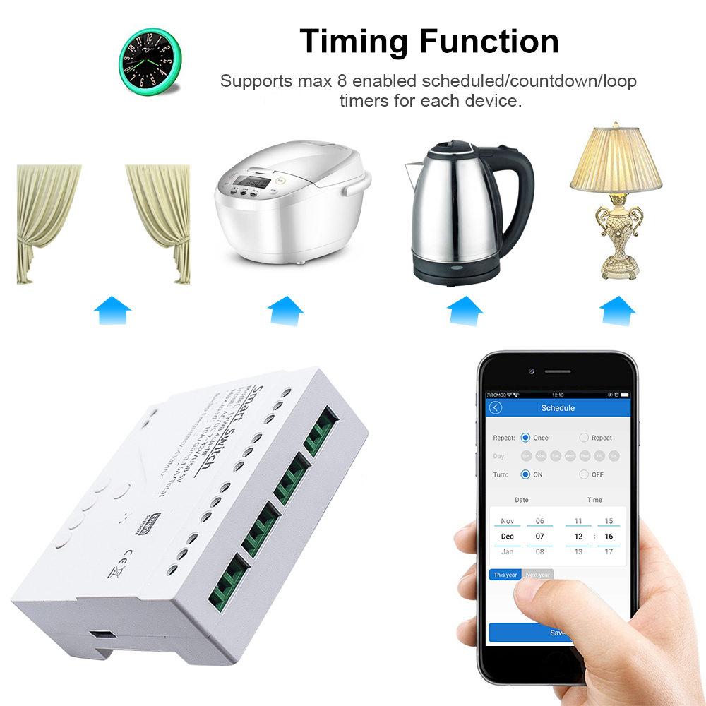 Smart Life Tuya Zigbee 4CH 5V or 7-32V Door Gate Garage Opener Inching Relay Module with RF433Mhz