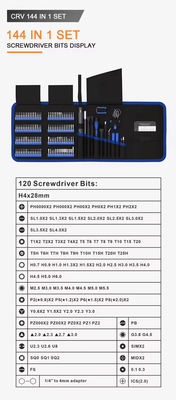 144 in 1 Precision Electric Screwdriver Set w/ 120 Magnetic Bits Tool Kit w/ Carry Case | Red