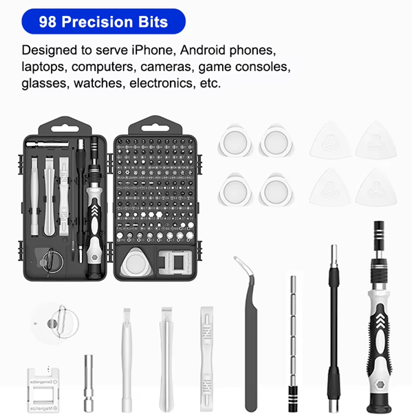 117 in 1 Precision Screwdriver Set w/ 98 Magnetic Bits Tool Kit w/ Carry Case | Blue