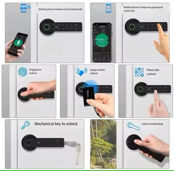 Smart Life Tuya WIFI Door Handle Fingerprint Keypad Card Doorbell Lock | X7 | Black