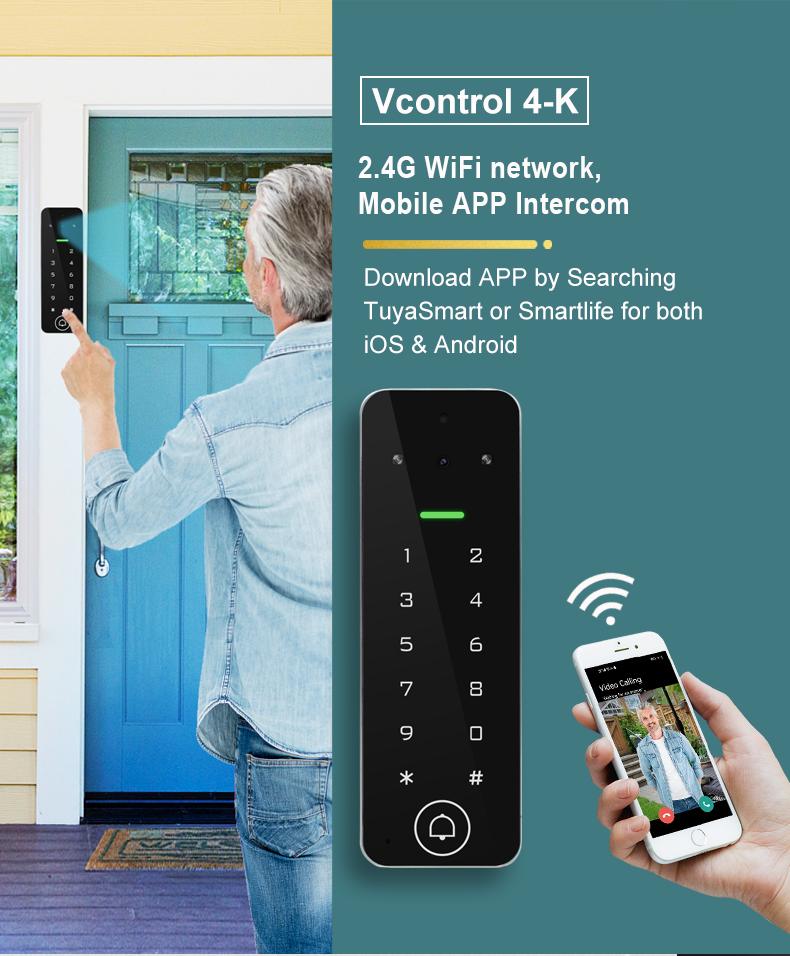 Smart Life Tuya WIFI Waterproof 12V Video Doorbell Access Control Keypad Card Door Gate Garage VC4K