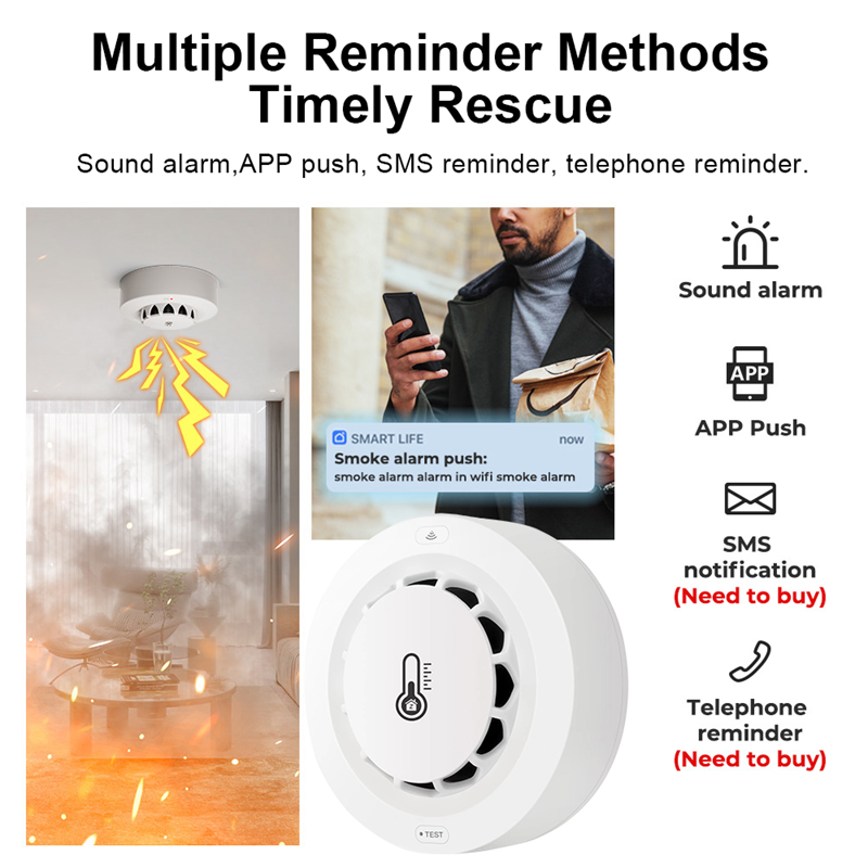 Smart Life Tuya Zigbee Smoke Temperature Humidity Detector Sensor w/ 80db Alarm Sound Speaker | 3V