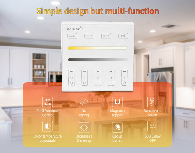 Wireless Touch 2.4G RF Remote Controller | 4 Zones | CCT | Dimming | 3V | WR02RF | White