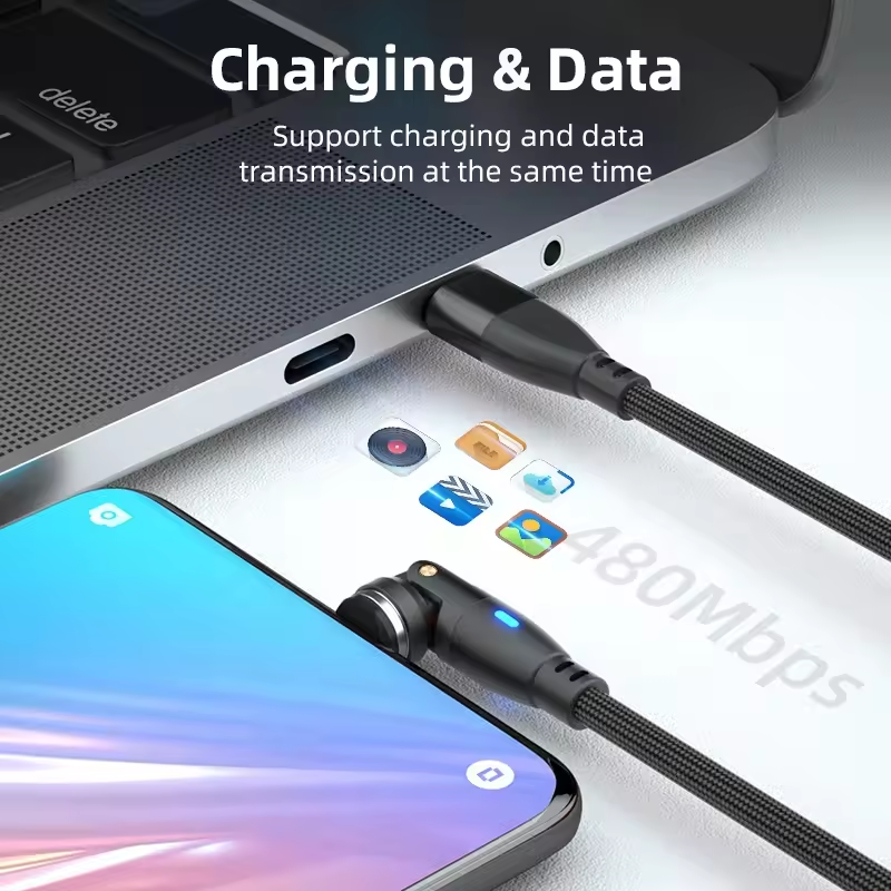 6 in 1 Magnetic Rotatable Cable Data Fast Charging PD100W 1.8m Micro, USB C, IOS Nylon Braided Black