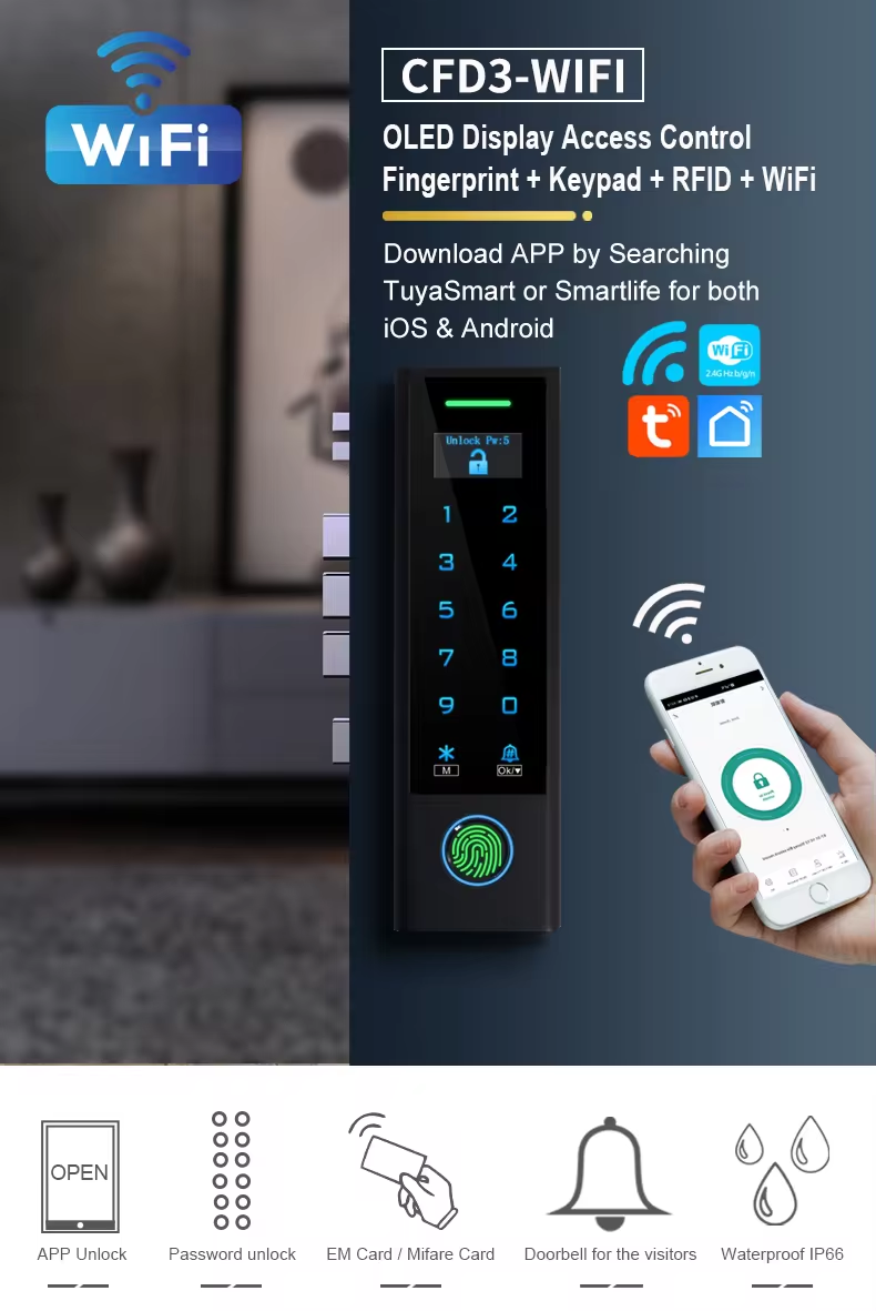 Smart Life Tuya WIFI Waterproof 12V Access Control Fingerprint Keypad Card Doorbell Gate Garage CFD3