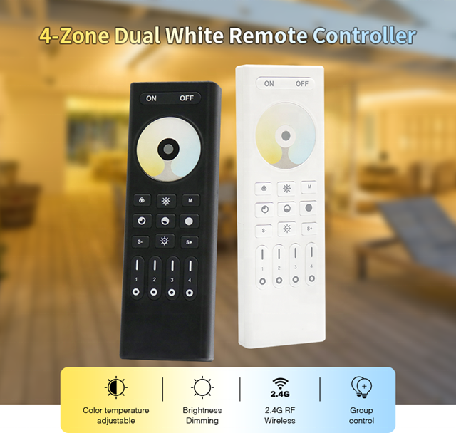 Wireless 2.4G RF Remote Controller | 4 Zones | CCT | Dimming | 3V | RC02RF | White