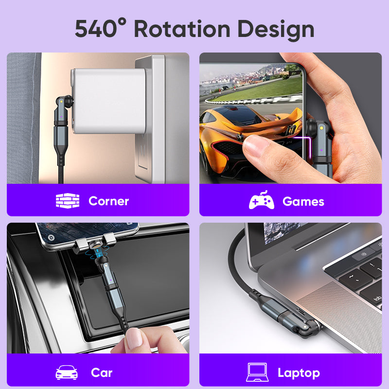 USB C to Magnetic Adaptor | 240W 48V 5A | Data Transfer Fast Charging | 360° 180° Rotatable | Black