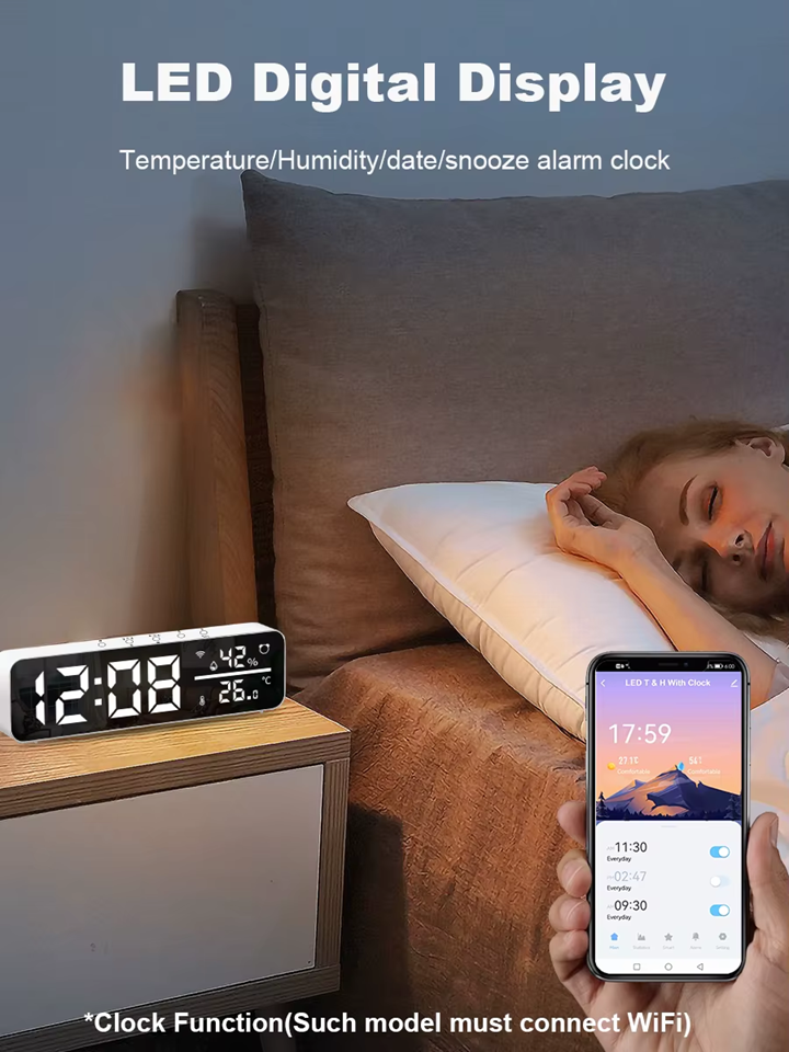 Smart Life Tuya WIFI Alarm Clock Time LED Display w/ Temperature & Humidity Sensor | 5V | White