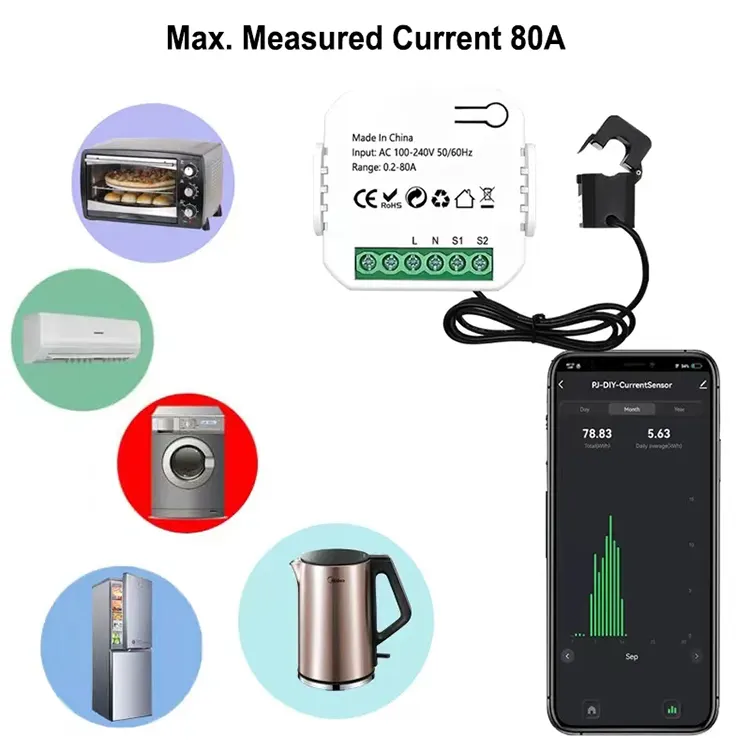 Smart Life Tuya Zigbee 1CH Mini Power Energy Monitor Clamp Meter 240V 80A Single phase