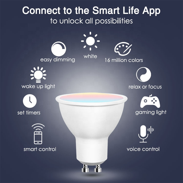 Smart Life Tuya WIFI 5W GU10 RGB CCT LED Downlight Light Bulb | 2700K to 6500K | RGB