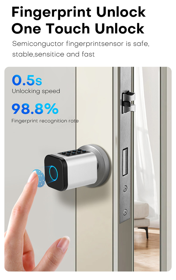 Smart Life Tuya Bluetooth Door Cylinder Lock Fingerprint Keypad Card Key | Silver & Black