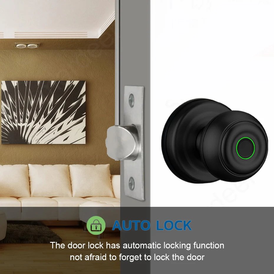 Smart Life Tuya Bluetooth Access Control Fingerprint Knob Door Handle Lock (Black)