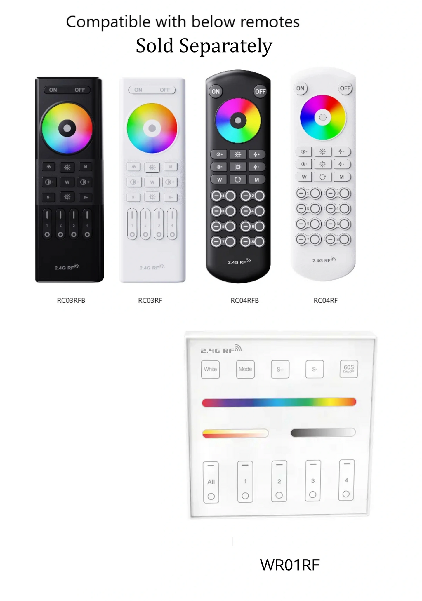 2.4G RF LED Strip Light Controller | PWM Single Colour/CCT/RGB/RGBW/RGBCCT | DC12-24V