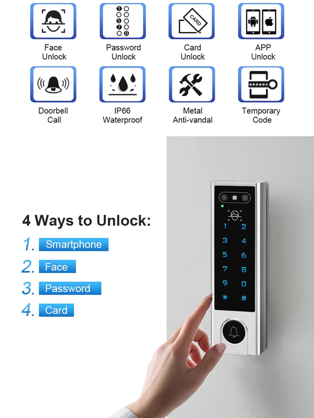 Smart Life Tuya WIFI Access Control 12V Face Keypad Card Doorbell | IP66 | DLV3
