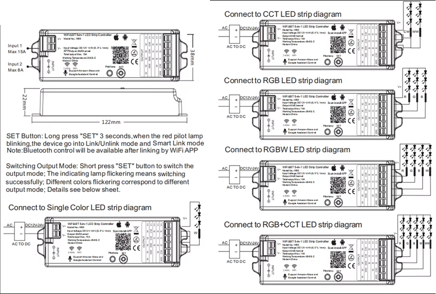 Smart Life Tuya Zigbee LED Strip Light Controller | PWM Single Colour/CCT/RGB/RGBW/RGBCCT DC12-24V