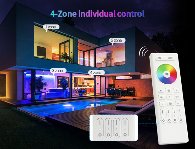 Wireless 2.4G RF Remote Controller | 4 Zones | RGB/ RGBW/ RGBCCT | Dimming | 3V | RC03RF | Black